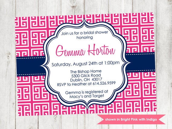 Bridal Shower Invitation - Printable Shower Themed Greek Keys Invite - Colors and Text Customizable Il_570xn