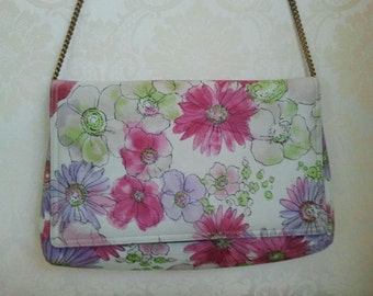 Vintage Frank More Floral Watercolor Purse with Gold Chain