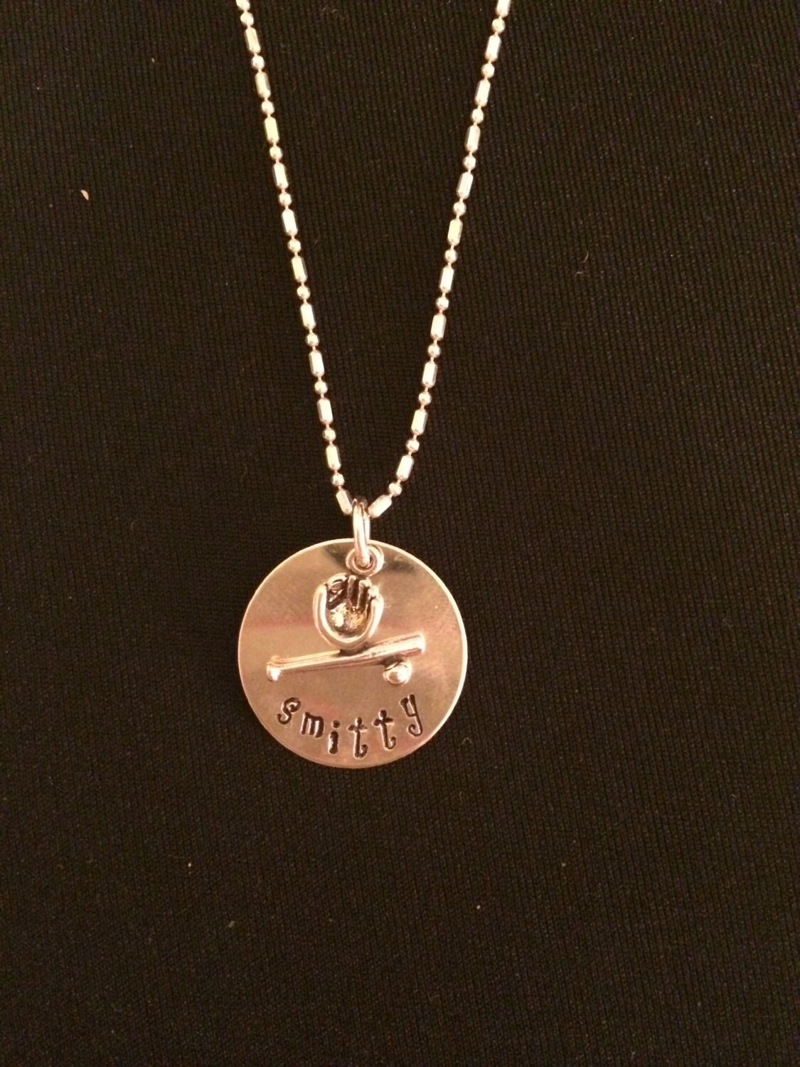 Sterling Silver Hand Stamped Baseball/Softball Personalized Necklace