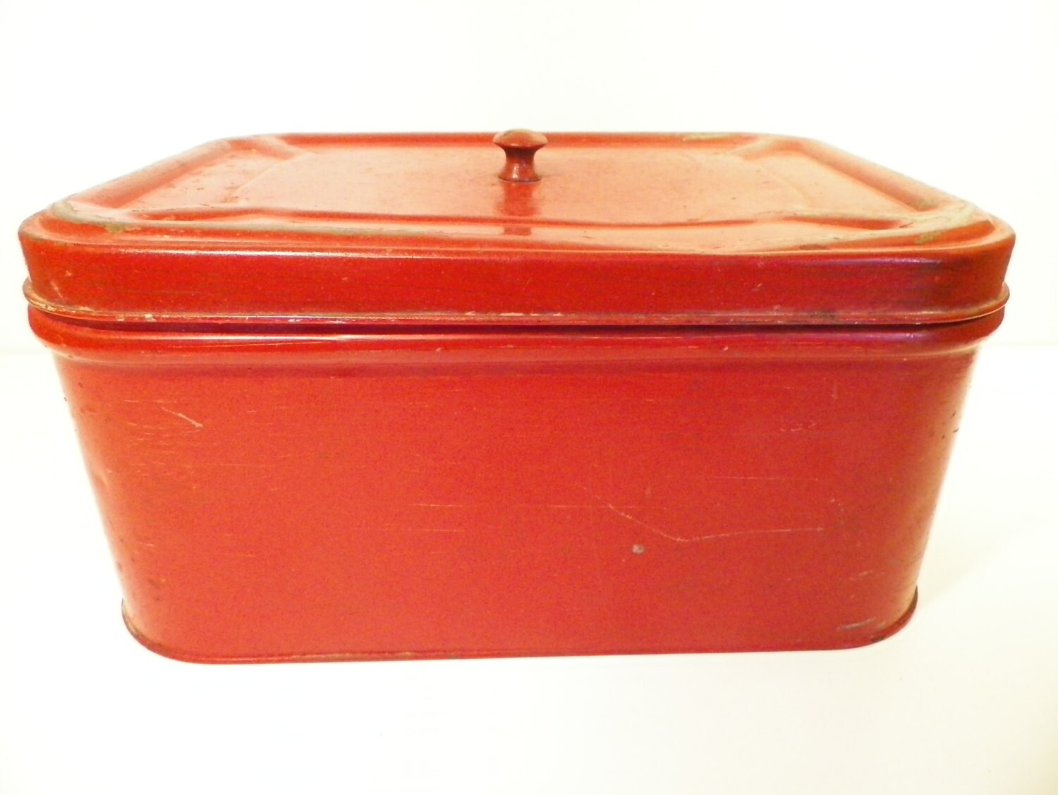 Red Metal Bread Box Rustic Farm House Decor