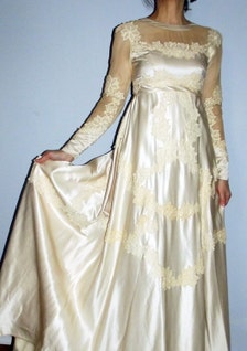 Wedding lace satin ivory wedding bridal dress with train custom made