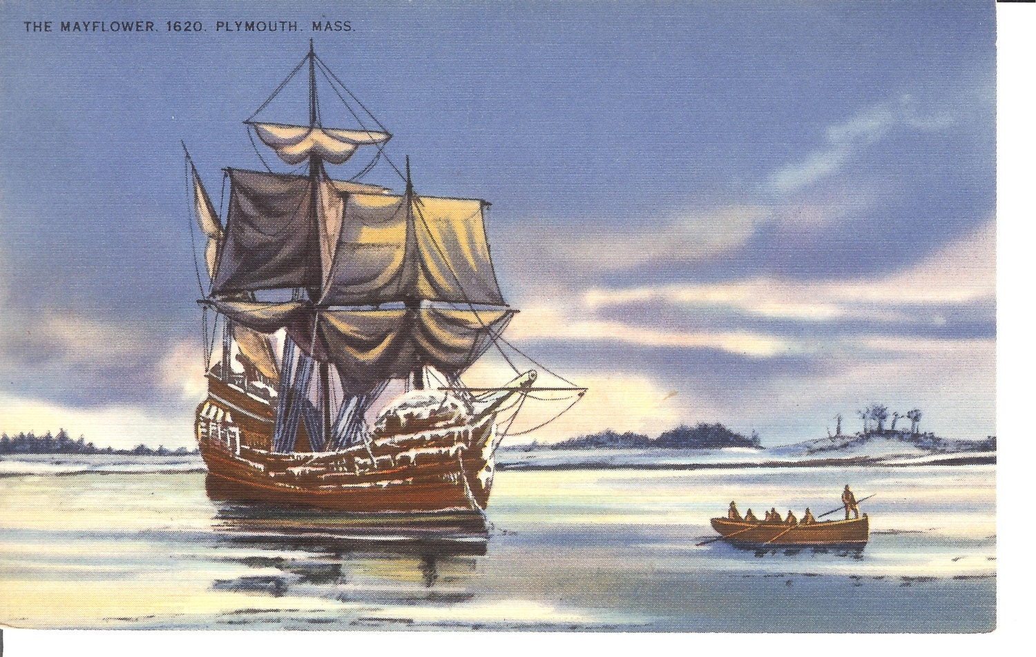 Vintage Linen Postcard..The Mayflower 1620 by PostcardsbySchlockMe