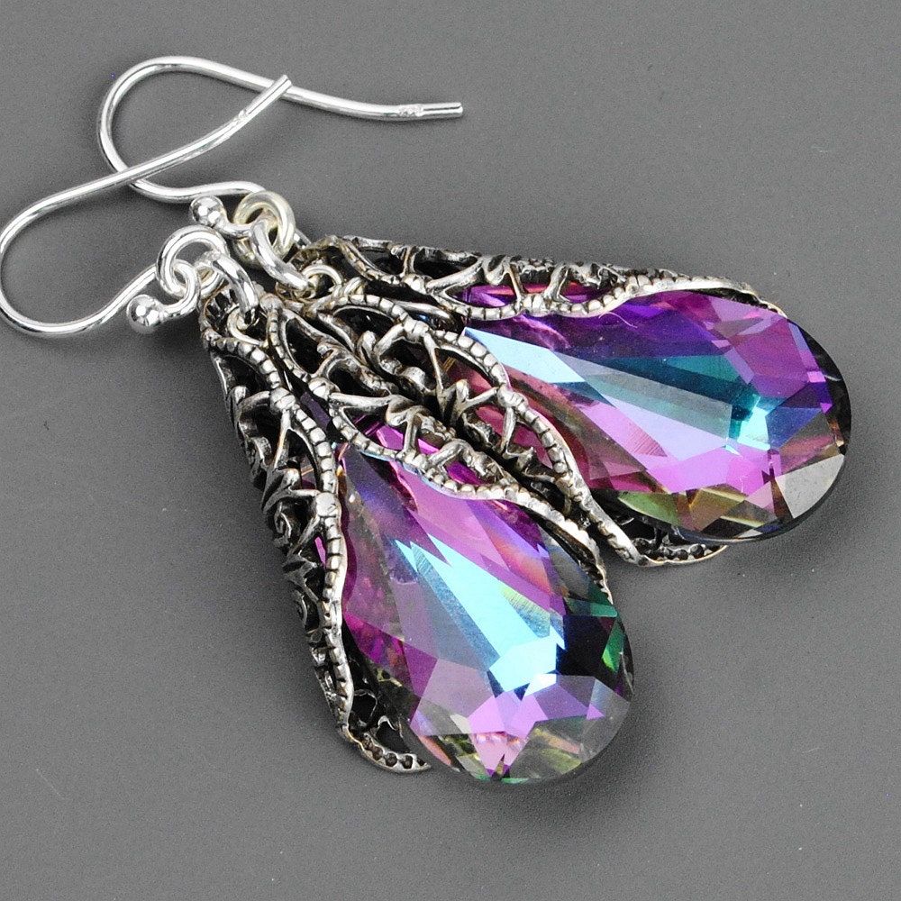 Swarovski Earrings Purple Earrings Crystal Drop Earrings