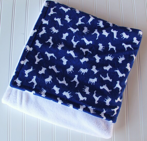 Dog Baby Blanket Blue and White Baby Blanket Flannel Blanket