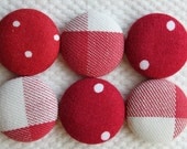 RED GINGHAM and dots fabric button magnet, covered button magnet, kitchen magnet -- set of 6 Il_170x135