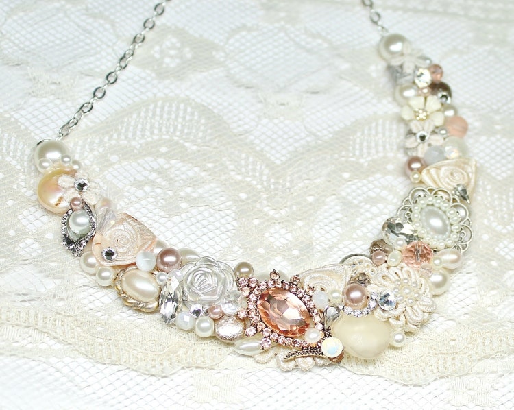 Blush Bridal Necklace Vintage Inspired Statement by BrassBoheme