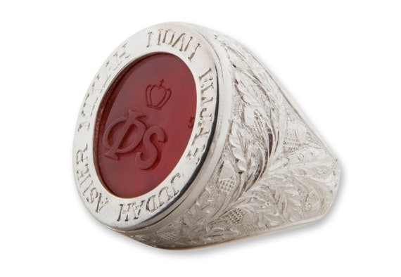 Custom Men's Ring Engraved Stone Regnas Signet Crest Gold Plated ...