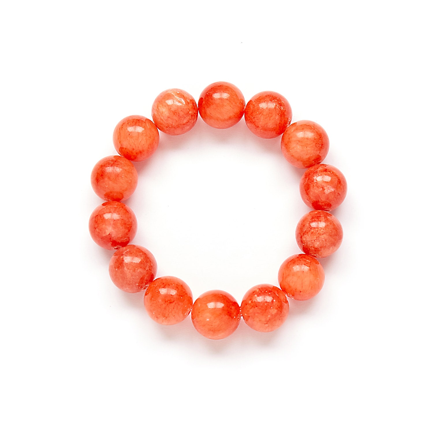 Coral Orange Beaded Bracelet. Chunky Orange Jade by kluster