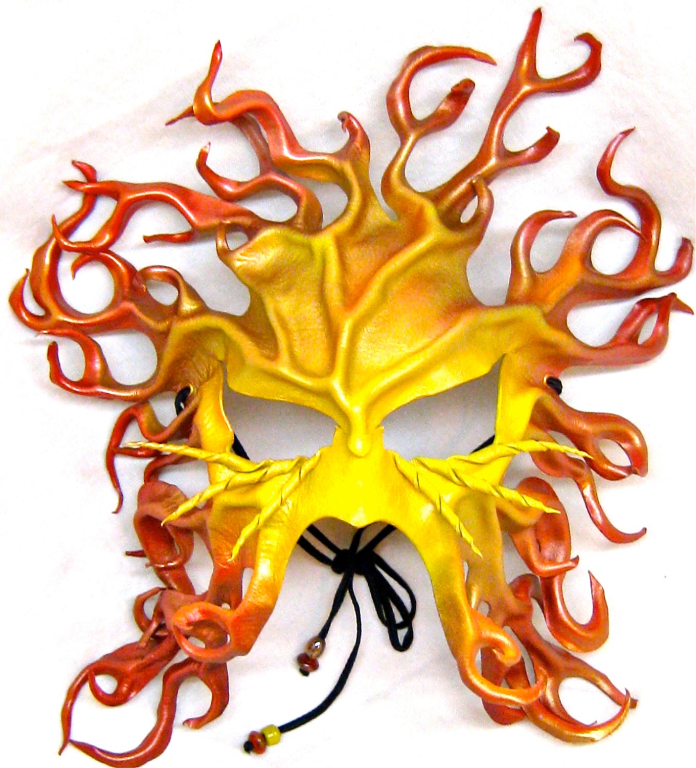 Large Sun mask leather blazing iridescent yellow and