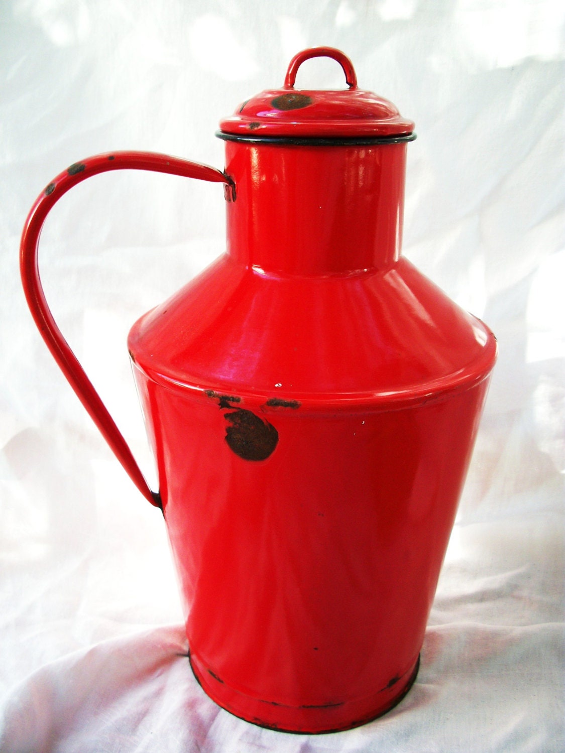 Vintage European Milk Jug Water Carrier Red Farmhouse Chic