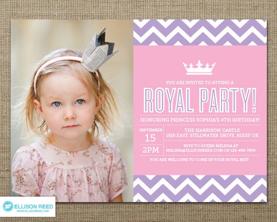 Chevron Princess Invitation - Princess Printable - Crown - Chevron - Pink Birthday - Girl Birthday Invitation - Printable Party Il_570xn