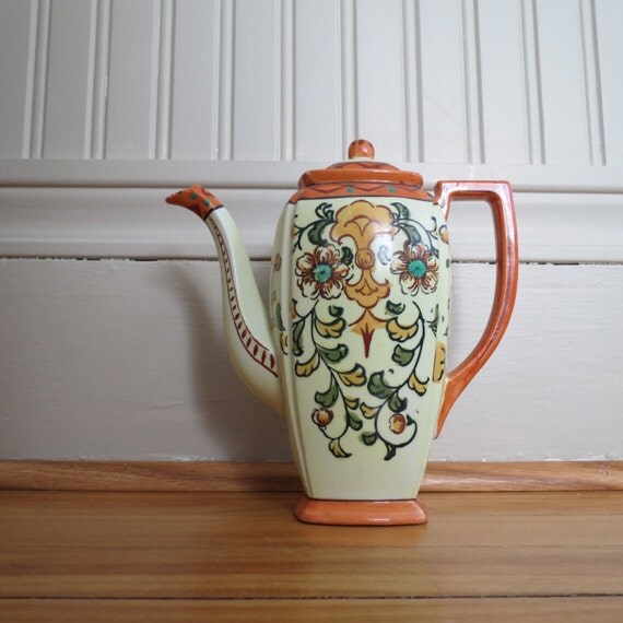 Painted Ceramic Teapot Made in Japan Vintage Tall Tea by thisattic