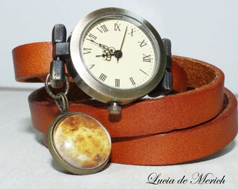 Planet Wrap Watch - Custom PLANET wrap watch bracelet- genuine leather wrap watch, , with planet- image -Black friday-Cyber monday.