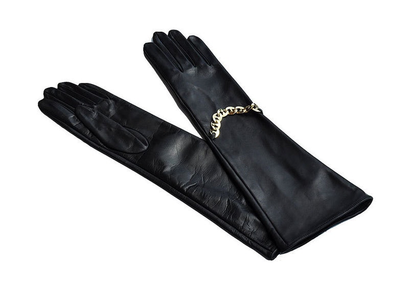 Women's long leather gloves. Leather is made in by glovesmasters
