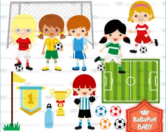 Soccer Girls Cute Digital Clipart for Commercial and Personal