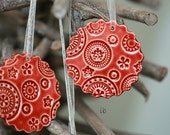 Red Ceramic Christmas Ornaments Lace Ceramic  Scallop Winter Home Decoration Gift Set of 3