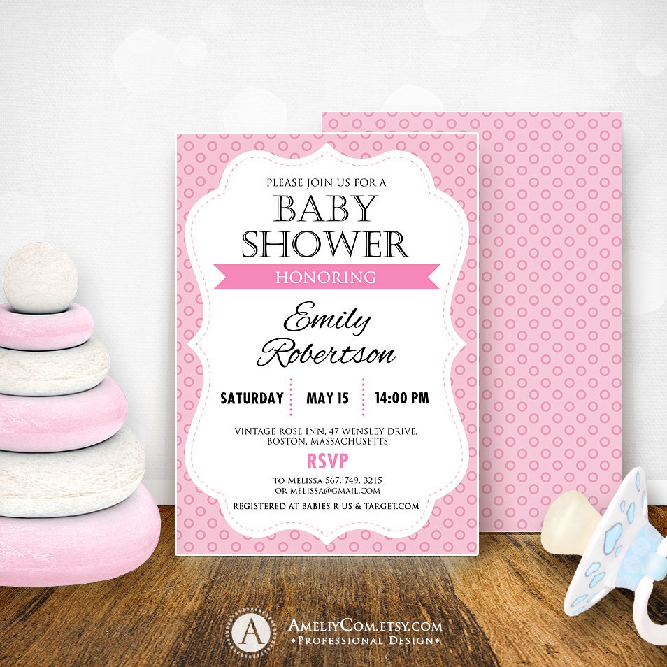 Printable Baby Girl Shower Invitation Pink 5 x 7 Editable PDF