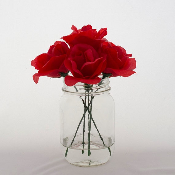 Silk Roses Mason Jar Flower Arrangement with Artificial Faux