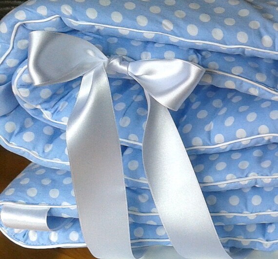 Items similar to Crib Bumper,polka dot bumper pad, with Piping and ribbon Ties One Piece