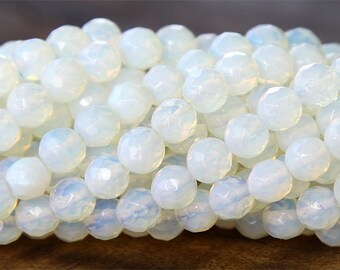 Sea Opal Glass Beads, 8mm Faceted Round - 14 inch strand - eGOFR8