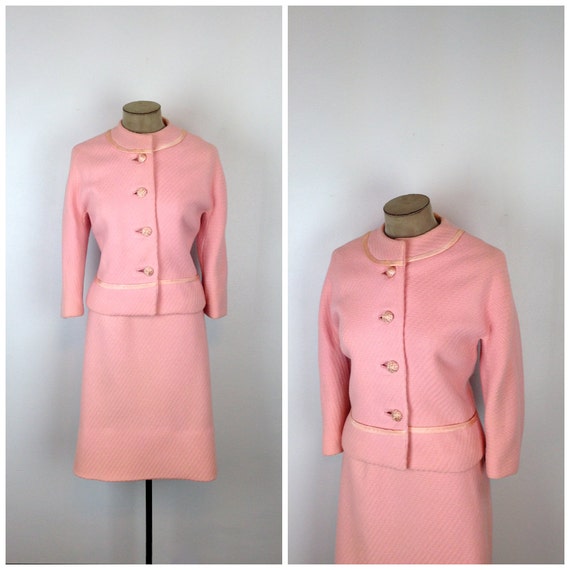 60s Light Pink Wool Skirt Suit / 1960s Jackie by MotherOfVintage