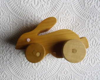 Vintage Easter Toys - Handmade Wood Toys, Rabbit and Duck on Wheels, Easter Gift, Easter Decor
