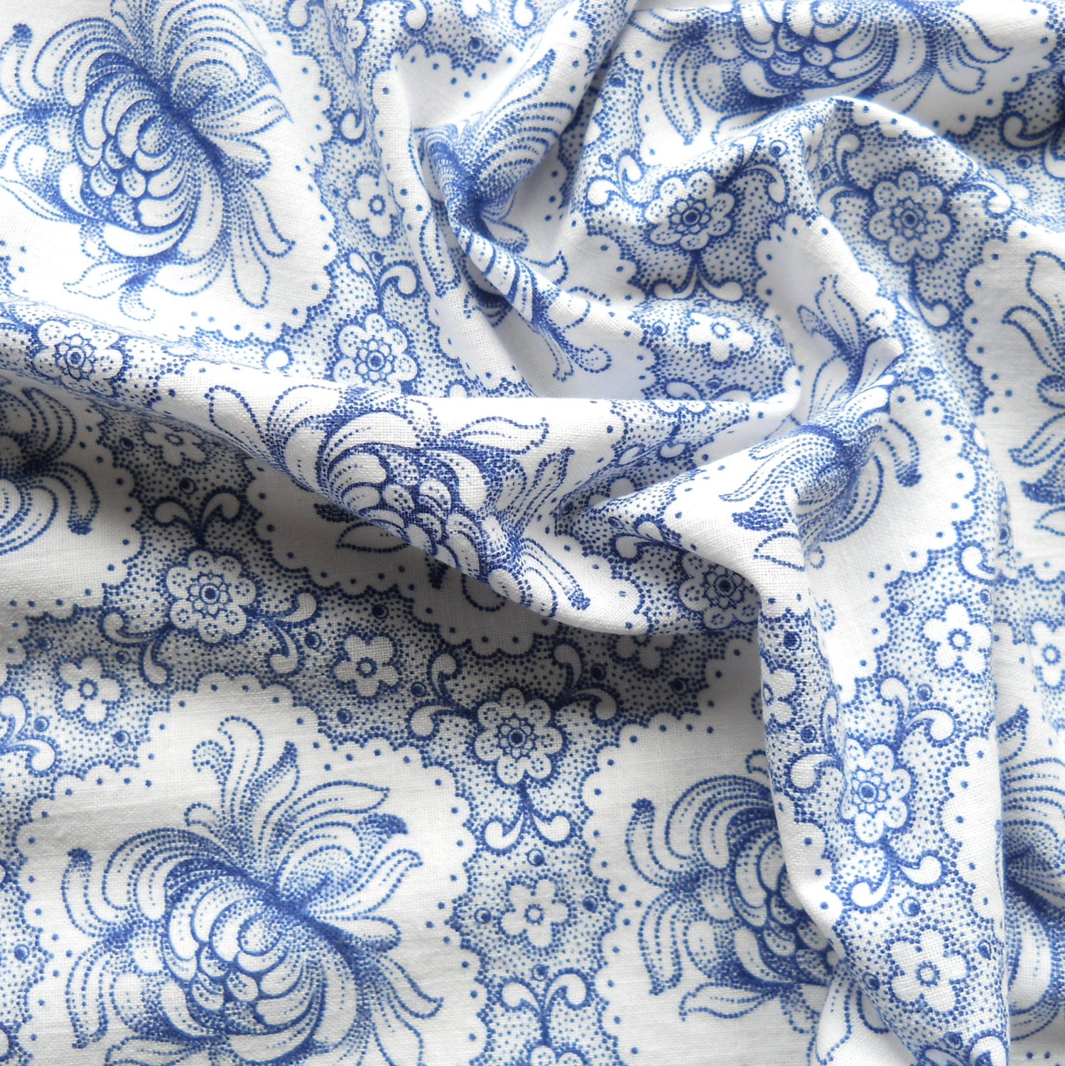 blue floral vintage fabric vintage french fabric antique blue