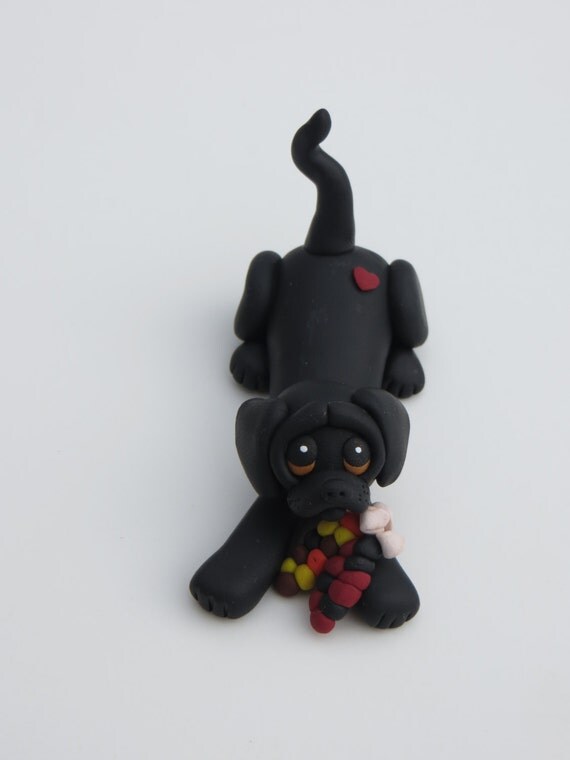 Black Labrador Retriever Polymer Clay Fall Figurine Ring