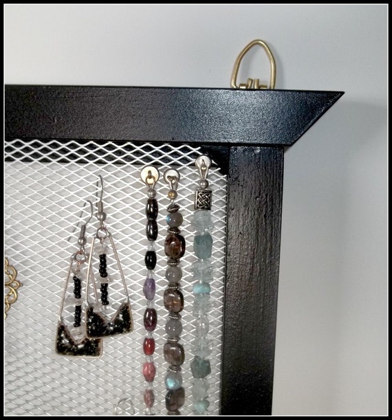 Wall Mounted Earring Hanger Wood Black Mesh