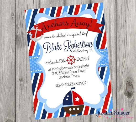 Sailing Invitation, Nautical Birthday Invite, Sailor Baby Shower Invitation Il_570xn