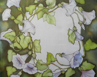 Hand painted silk scarf.Green and white scarf. Made to order!