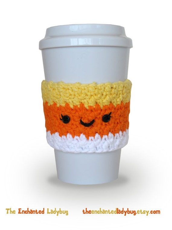 Crocheted Candy Corn Coffee Cup Cozy Handmade