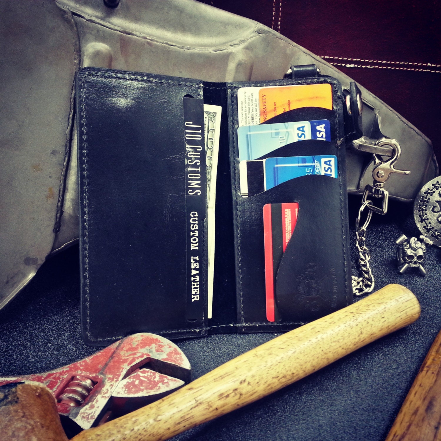 Customize Your Handmade Custom Leather Biker Wallet and Chain