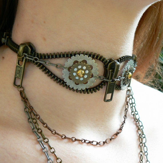 Steampunk Owl Zipper Choker Drape Choker Chandelier Choker