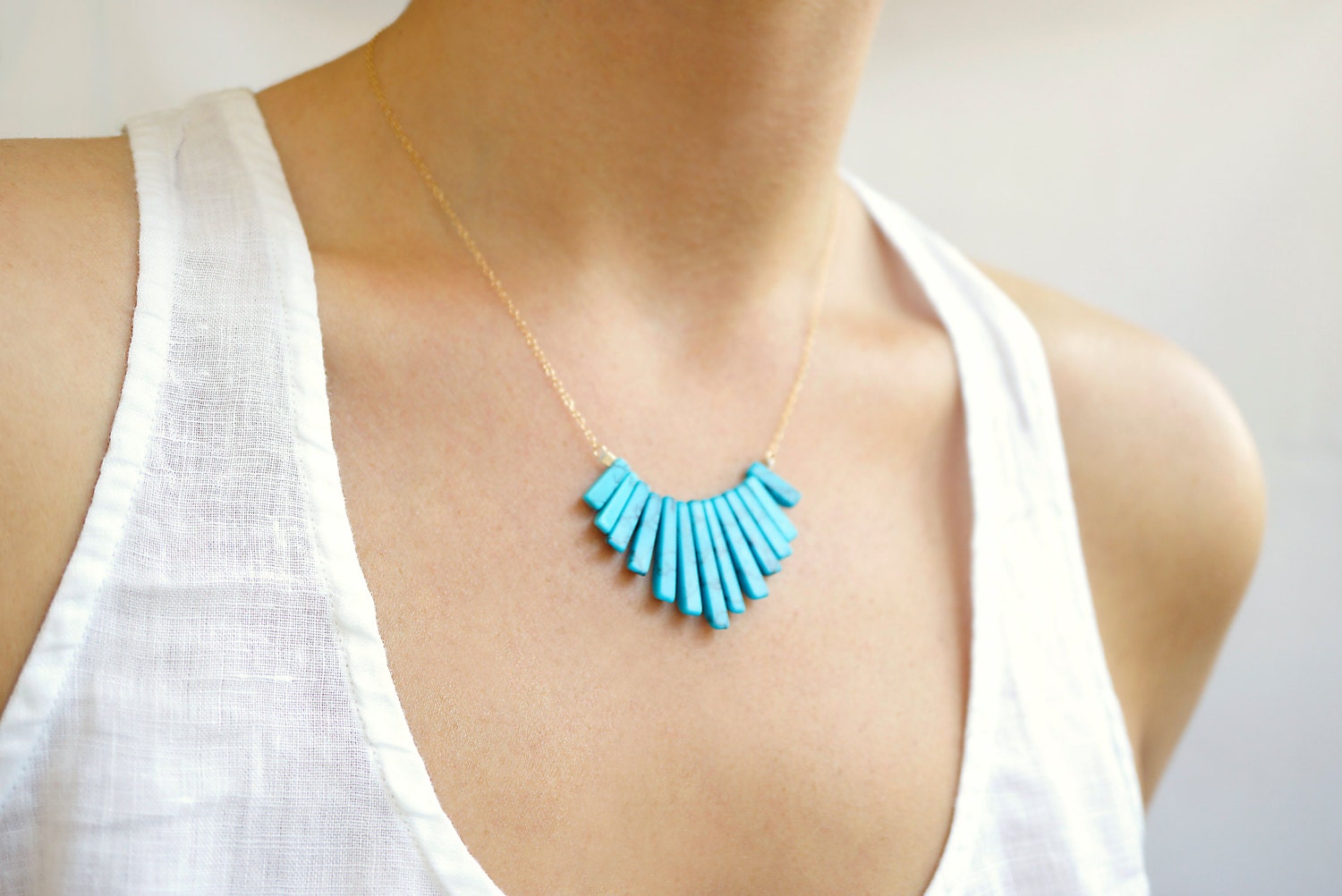 Turquoise Fan Necklace by MadeByMaru on Etsy