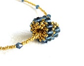 Blue and Gold Necklace, Dark Blue Crystal Jewelry, CRAW Bead Pendant, Necklace with Swarovski Crystal, Seed Bead Necklace - Etsy UK Seller
