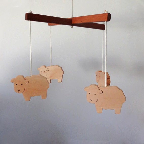 Counting Sheep Baby Mobile a Natural Wood Baby by ProjectsbyZac