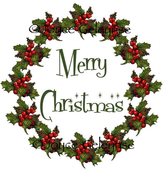 Items similar to Clip Art, Christmas Wreath: Merry Christmas, Freehand