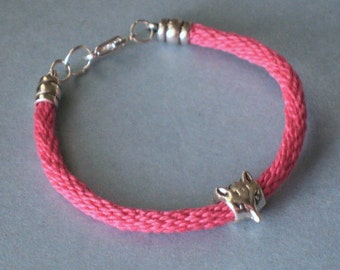 Silver Fox Bracelet - hot pink kumihimo braid