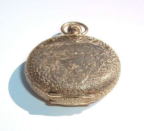 1800s Gold Elgin Ladies Pocket Watch White Roman Numeral Dial