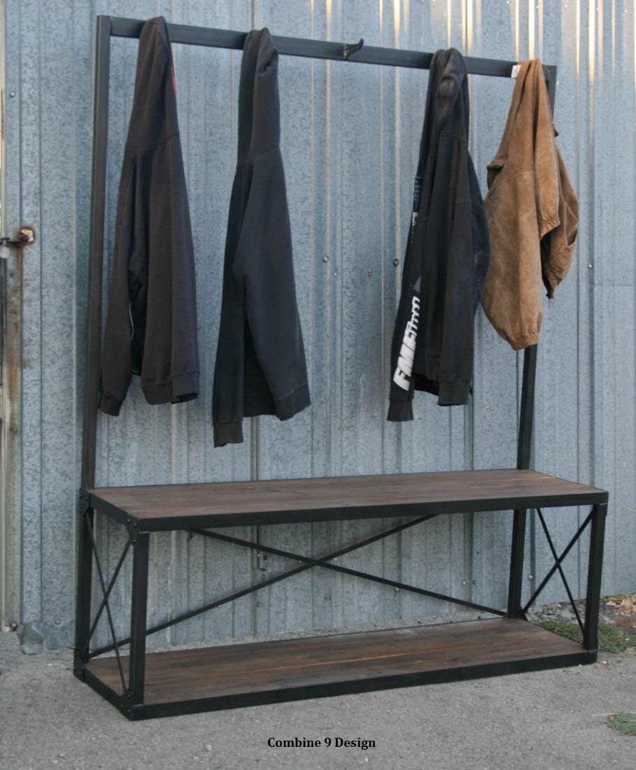 Vintage Industrial Coat Rack with Seat/Bench. Mid Century