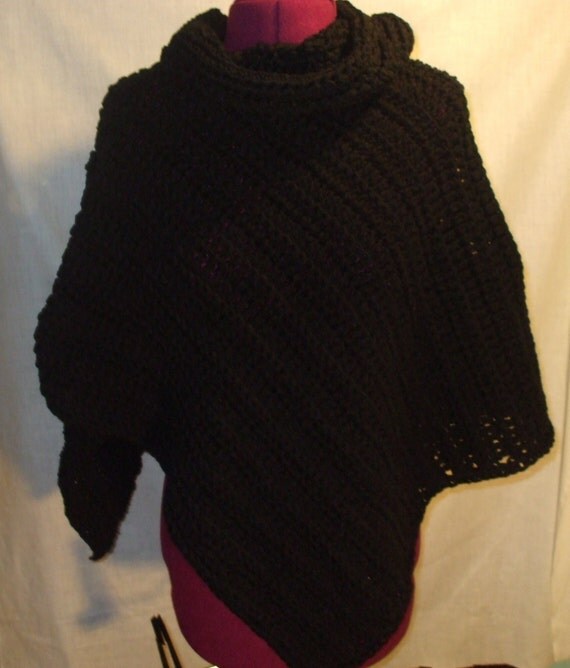 gifts crochet womens turtleneck poncho Crochet , black cowl , Winter poncho neck Womens