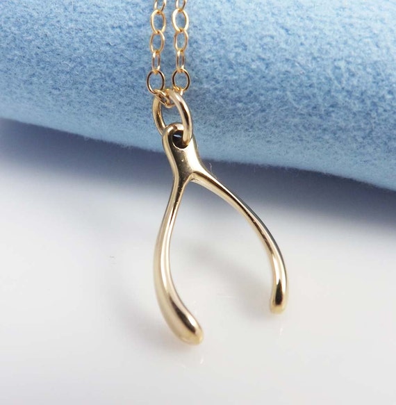 Gold Wishbone Pendant Necklace Gold Filled Necklace