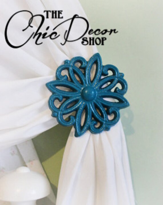 Curtain TieBacks Teal Curtain Holdbacks Cast by ACreativeCottage