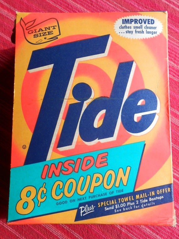 Vintage Tide Laundry Detergent Box 1962 with Cents Off Coupon