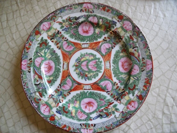 Vintage Ceramic Pottery Plate ROSE MEDALLION Floral Scenes 1920s