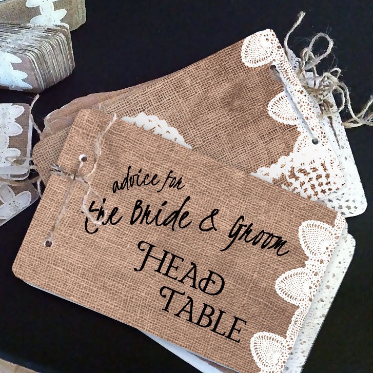 Burlap & Lace Printable Wedding HEAD TABLE Advice for the Bride and Groom Book Cover