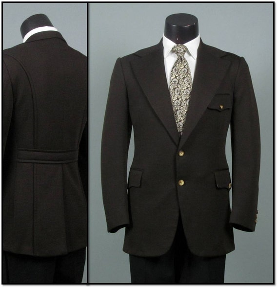 Vintage Mens Sport Coat 1970s BELTED BACK Chocolate Brown Wool