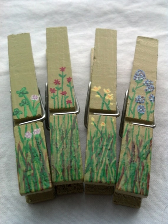 Items similar to Hand Painted Clothes Pins, Wild Flowers on Etsy
