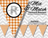 Orange Houndstooth Halloween Bunting Pennant Banner Instant Download, Mix & Match Banners:12 patterns/40 colors, Printable Party Decorations Il_170x135